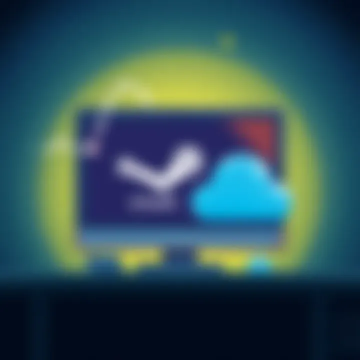 A graphic showing a computer with game save files on the screen, and a cloud symbol indicating cloud storage, symbolizing the difference between local and cloud saves.