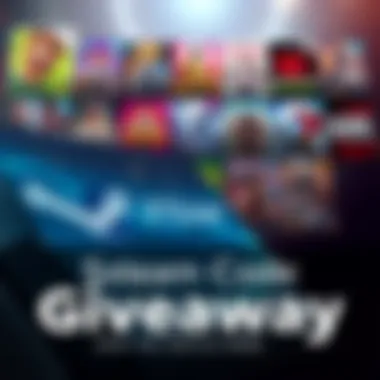 Steam Code Giveaway Graphic showing a raffle for Steam game codes with popular game covers in the background