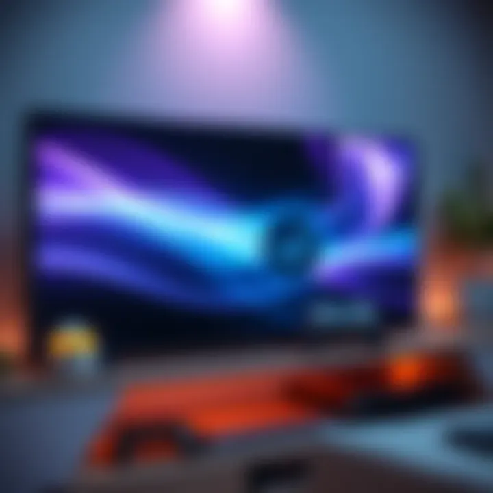 A sleek, modern gaming console with the Steam logo, sitting on a living room shelf next to a TV and gaming accessories.