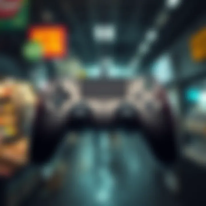 Steam Controller Availability Debate A Steam Controller with a blurred background showing a crowded marketplace, symbolizing demand and scarcity.
