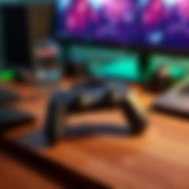 Steam Controller on desk Steam Controller placed on a wooden desk with gaming setup around it