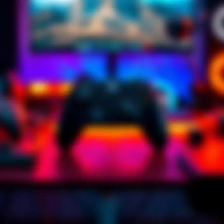 Steam Controller with unique setup A customized Steam Controller on a gaming desk with colorful LED lights and various gaming accessories