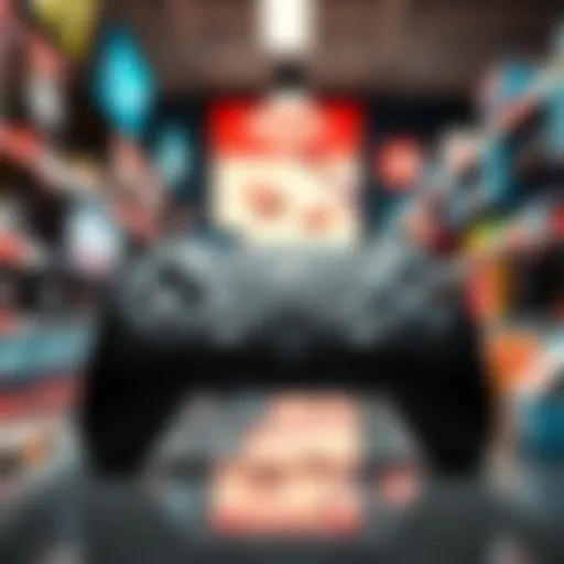 A close-up of Valve's Steam Controller with a blurred background showing a busy electronics store, emphasizing the high demand for the product.