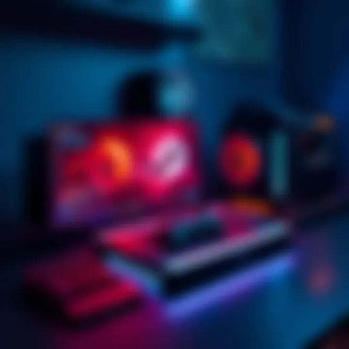 A Steam Deck console displayed next to a Rog Ally and MSI Claw, highlighting their features in a gaming setup