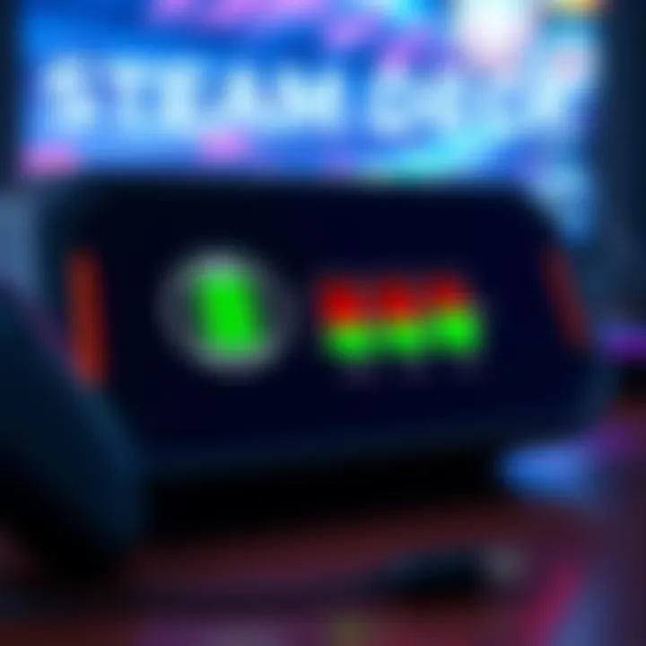 A Steam Deck gaming device showing a battery icon with varying charge levels, illustrating battery health assessment,