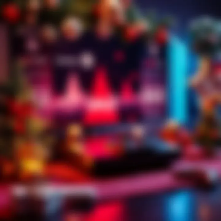 A Steam Deck gaming console displayed with festive decorations and sale banners for Boxing Day