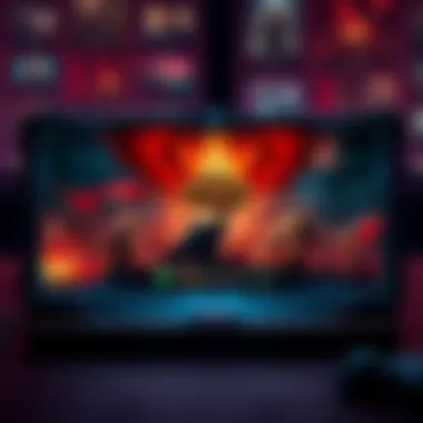 Steam Deck with Diablo-style game A Steam Deck displaying a dark fantasy game interface similar to Diablo, featuring warriors and monsters battling