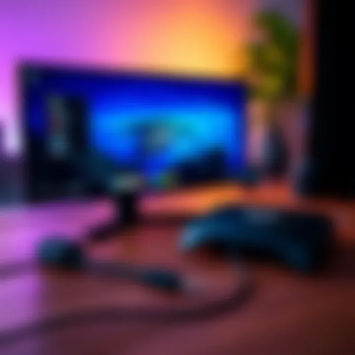 Steam Deck dual display setup A Steam Deck connected to an external monitor showing a black screen on the device while the monitor displays the desktop. The Steam Deck is in focus with cables visible.