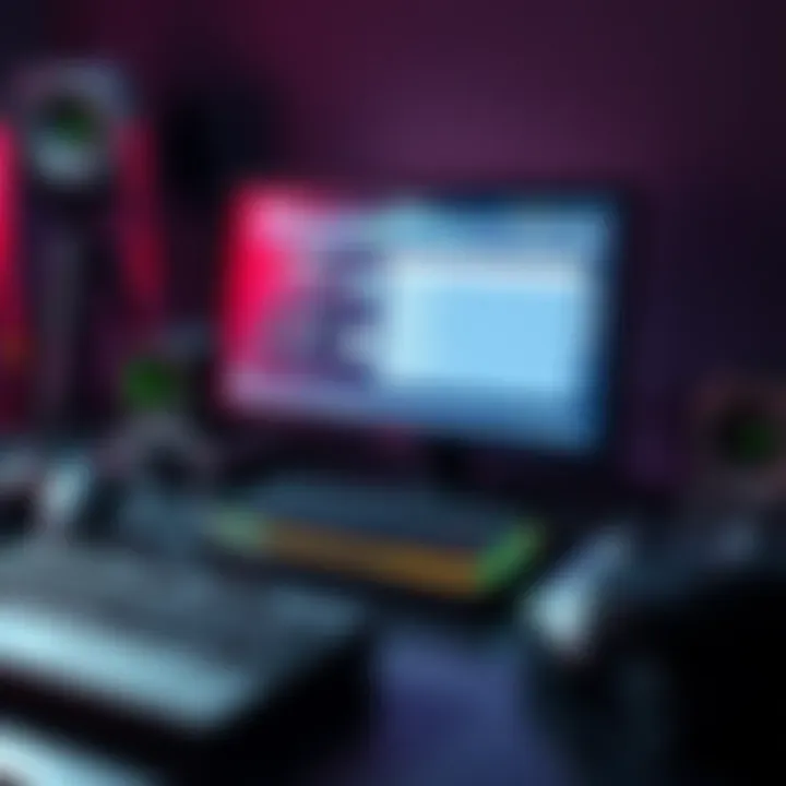 A Steam Deck gaming device displaying anti-cheat software interface on screen while surrounded by game controllers and a keyboard.