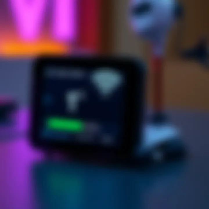 Wi-Fi signal strength on Steam Deck OLED A Steam Deck OLED device displaying a -1 bar Wi-Fi signal strength indicator while next to a Wi-Fi access point