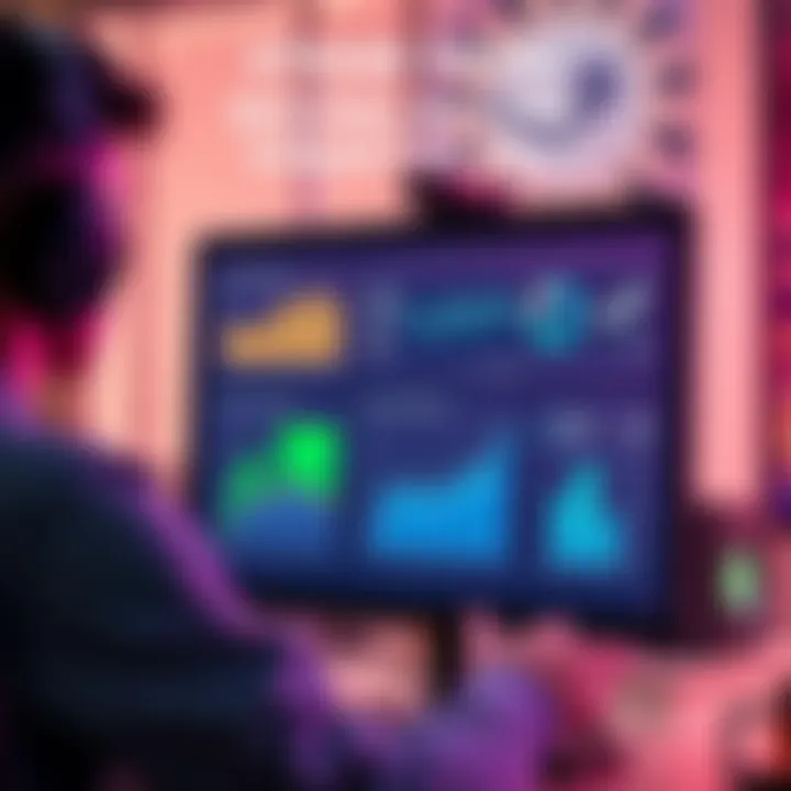 A gamer analyzing Steam Deck performance metrics on a screen with FPS statistics and graphs displayed