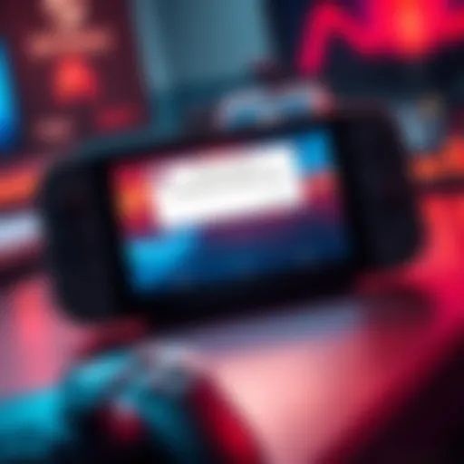 A Steam Deck gaming device displaying a software update notification on the screen.
