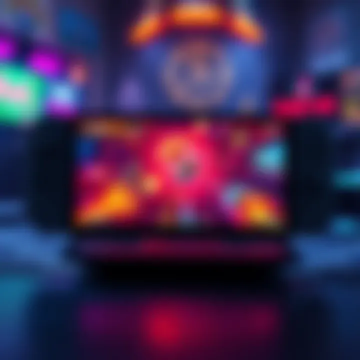 A Steam Deck console displaying vibrant graphics from an upgrade game, showcasing action-packed gameplay.