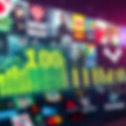 A visual representation of Valve's Steam platform showing a graph of 100 exabytes downloaded, with popular game icons in the background.