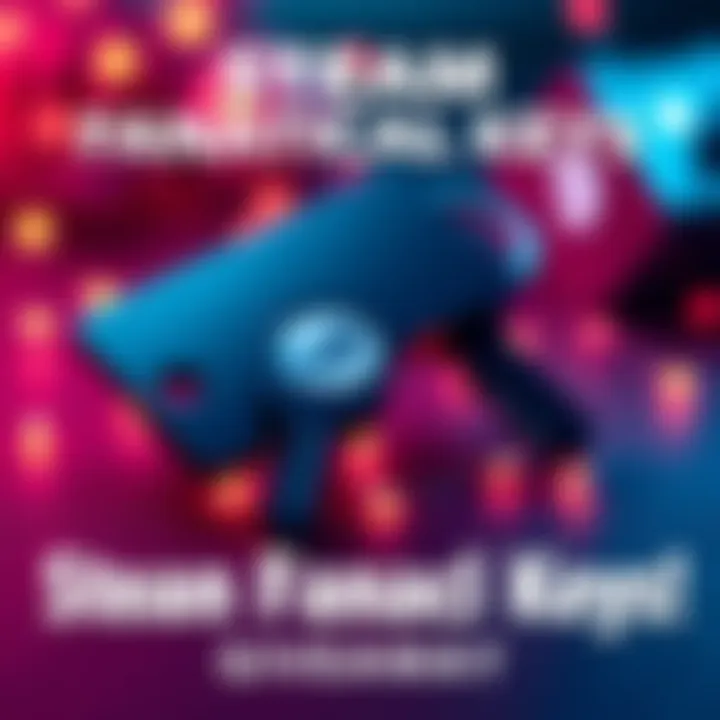 Graphic showing gaming keys with a festive background to promote a giveaway event for Steam Fanatical keys.