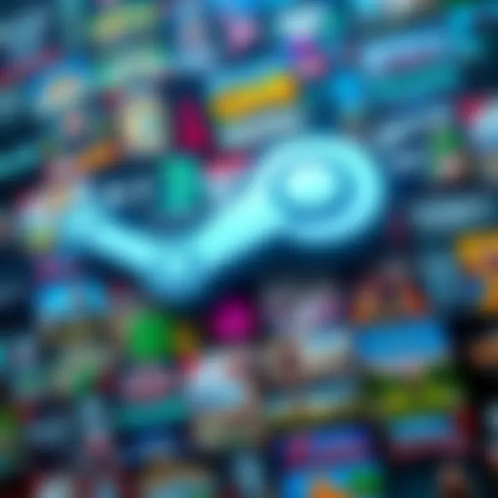 Numerous game covers overlapping with a Steam logo, indicating stolen titles flooding the platform