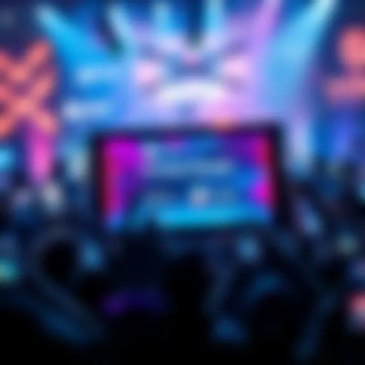 Graphic showing a futuristic gaming device with hints of pricing and release date details, surrounded by excited fans and tech icons.