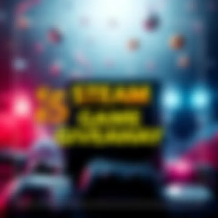 A promotional graphic for a Steam giveaway featuring a €5 game selection and gaming icons