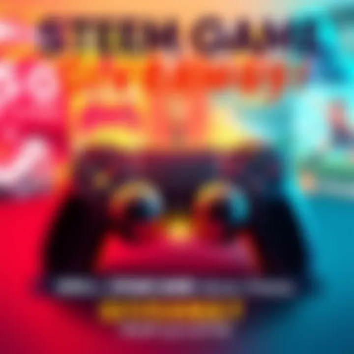 Steam Game Giveaway A colorful graphic showing a gaming controller and various game titles, promoting a giveaway for a Steam game worth up to $100.