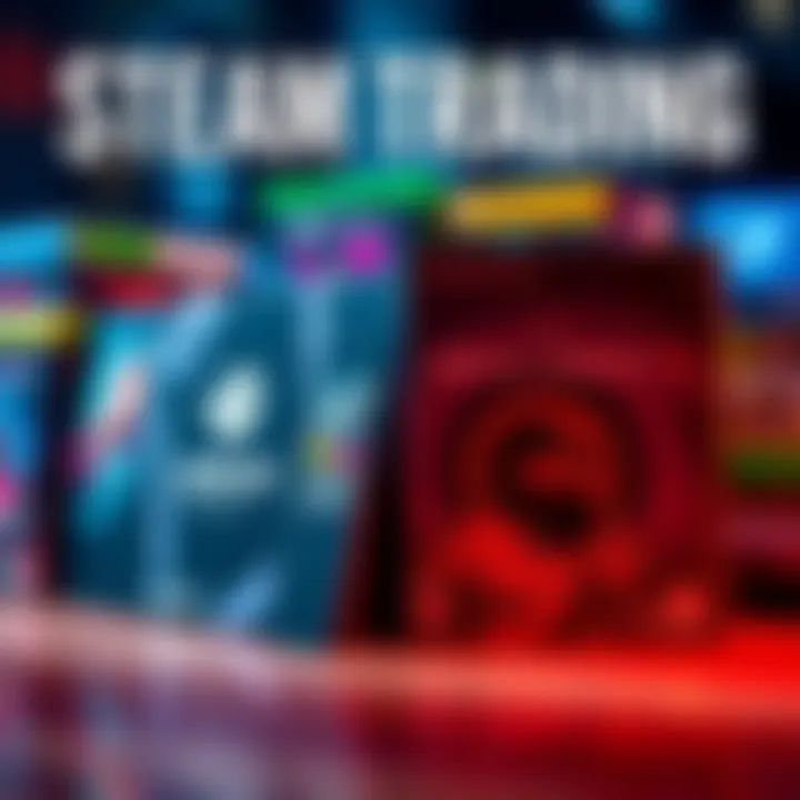 A collection of Steam game boxes including Persona 5 Royal and Mortal Kombat XL, highlighting games available for trade.