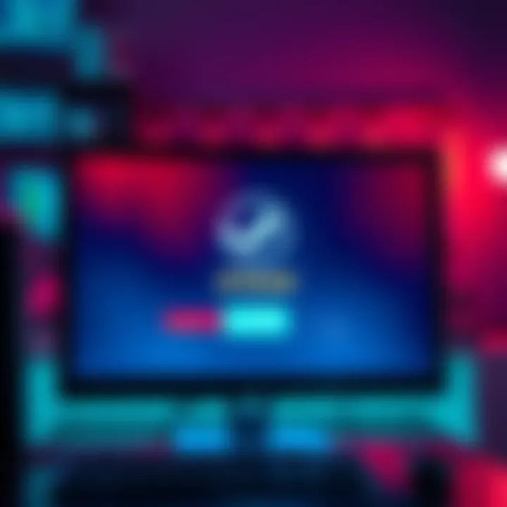 Steam game update process Illustration of a computer screen showing a Steam game update download bar, with slow internet indicator