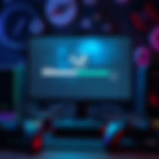 A computer screen displaying a large download bar for a Steam game update, surrounded by gaming accessories