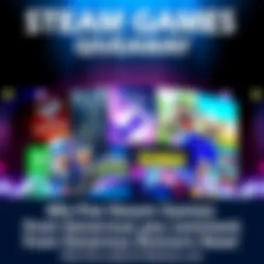 A vibrant graphic showcasing popular Steam games like Breathedge and Sonic Adventure 2: Battle, inviting people to participate in a giveaway by commenting their preferences.
