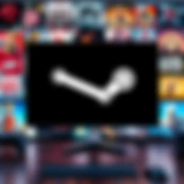 A computer screen displaying the Steam logo with various video games in the background, symbolizing the gaming industry.