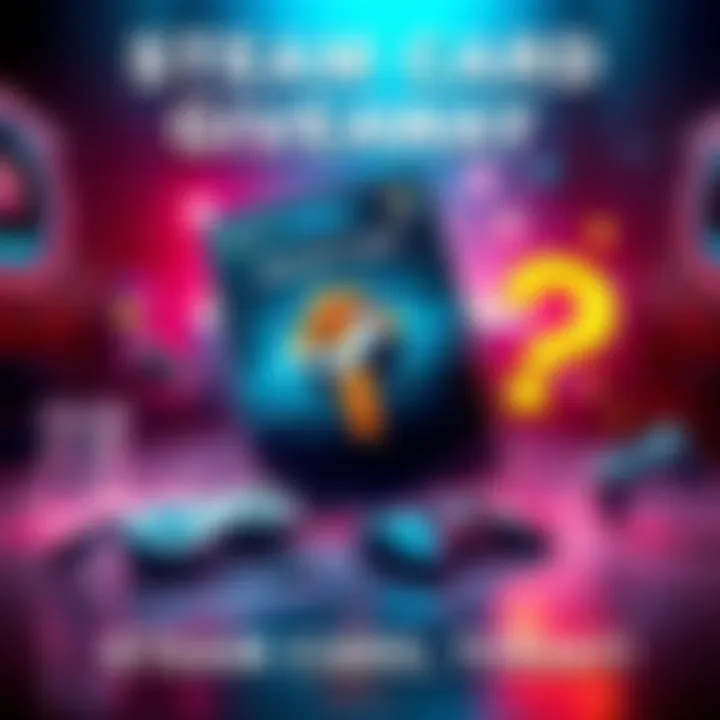 Steam Gift Card Giveaway A colorful graphic featuring a digital Steam gift card with gaming elements and a question mark, promoting a giveaway event.