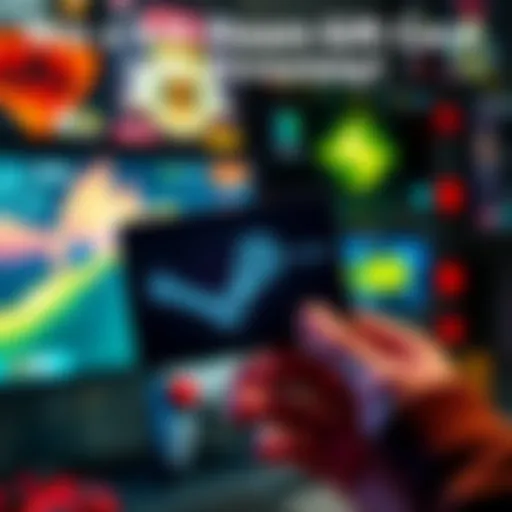 A person holding a $25 Steam gift card with gaming elements in the background.