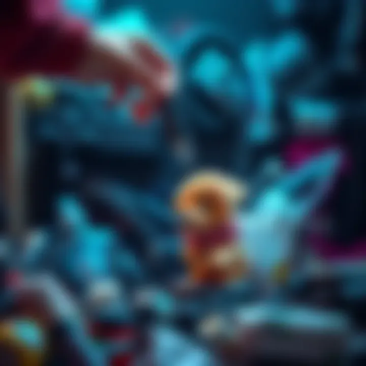 Steam Inventory Cleaning Person removing unwanted items from a Steam inventory, keeping a cute dog item, with clutter around.