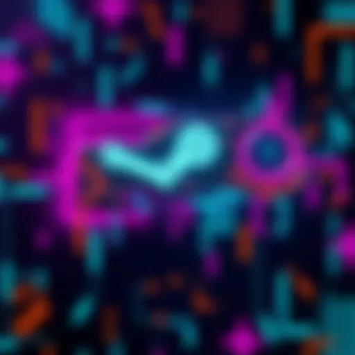 A colorful graphic featuring a Steam key with a cyberpunk theme, promoting a giveaway for the game Into The Grid.