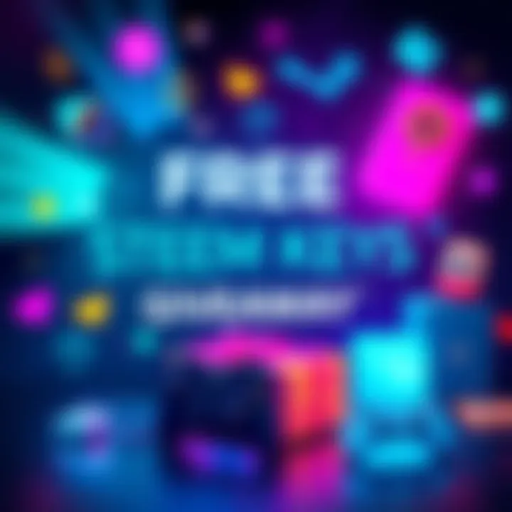 Free Steam Keys Giveaway A colorful graphic promoting a giveaway of 24 Steam keys, featuring video game icons and vibrant design elements to attract participants.