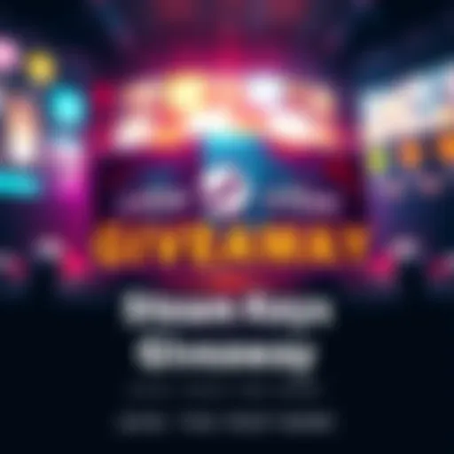 Steam Keys Giveaway A vibrant graphic showing Steam keys with gaming visuals and positive messages, representing a giveaway event