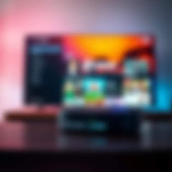 Steam Link Device A Steam Link device with a TV displaying a gaming interface in the background