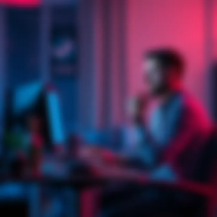 A couple sitting at a computer discussing Steam's Local File Transfer feature, looking frustrated with bandwidth limits.