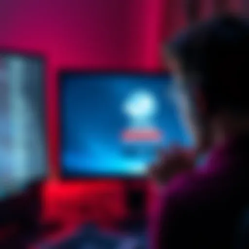 Steam Login Issues A frustrated user staring at a computer screen showing a Steam login error message with a spinning loading icon.