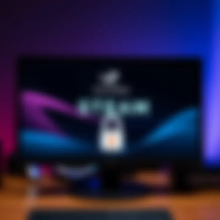 A computer screen displaying the Steam logo with a user profile showing a locked login name