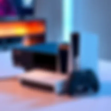 A sleek Steam Machine with a modern design sitting beside a traditional gaming console, highlighting the price comparison between them.