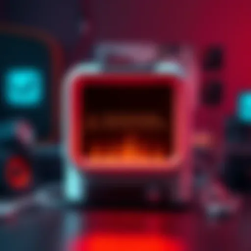 A Steam Machine with a warning alert on the screen indicating high CPU and GPU temperatures.