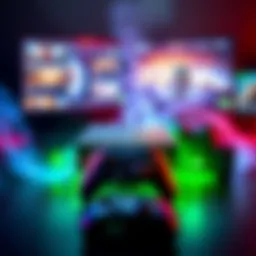 Steam Machine and Xbox Competition A comparison between Steam Machine and Xbox console with gaming graphics on screen