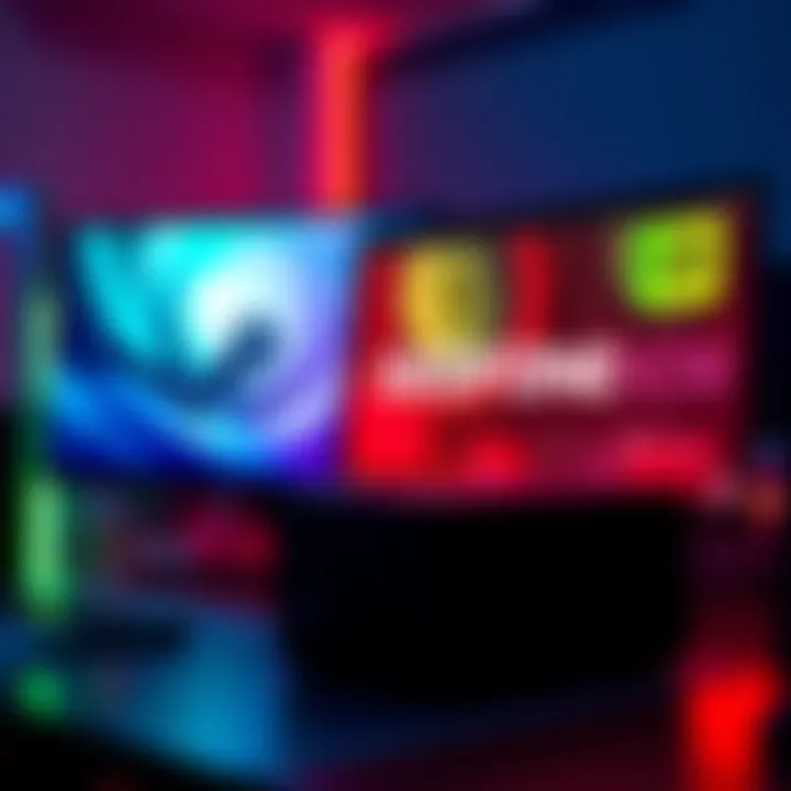 A side-by-side view of a Steam Machine and a computer screen displaying GeForce Now, highlighting gaming performance.