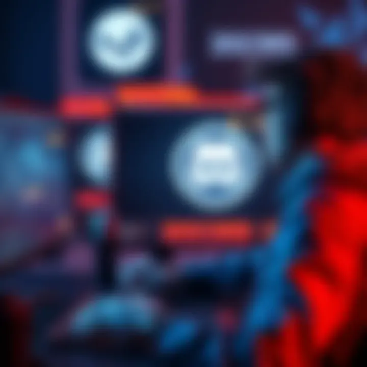 A gamer using Steam while discussing messaging and voice chat features, looking at a computer screen with Discord logo in the background.