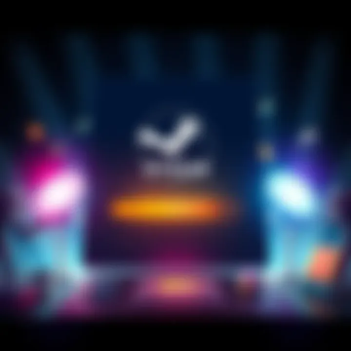 A digital illustration showing the Steam logo with a loading bar and gaming icons, symbolizing pre-download for games.