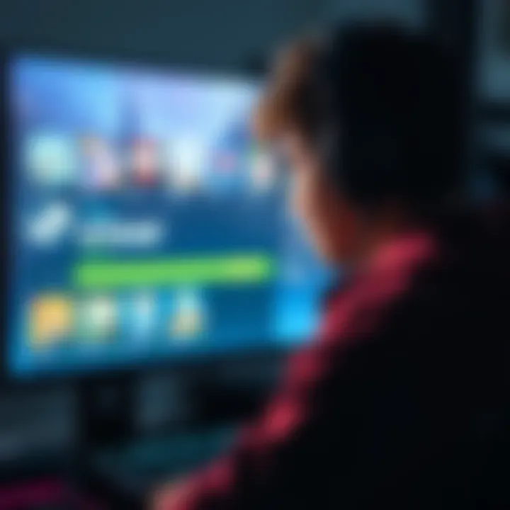 Steam pre-load process A gamer looking at Steam on a computer screen, showing a pre-load progress bar for a game download