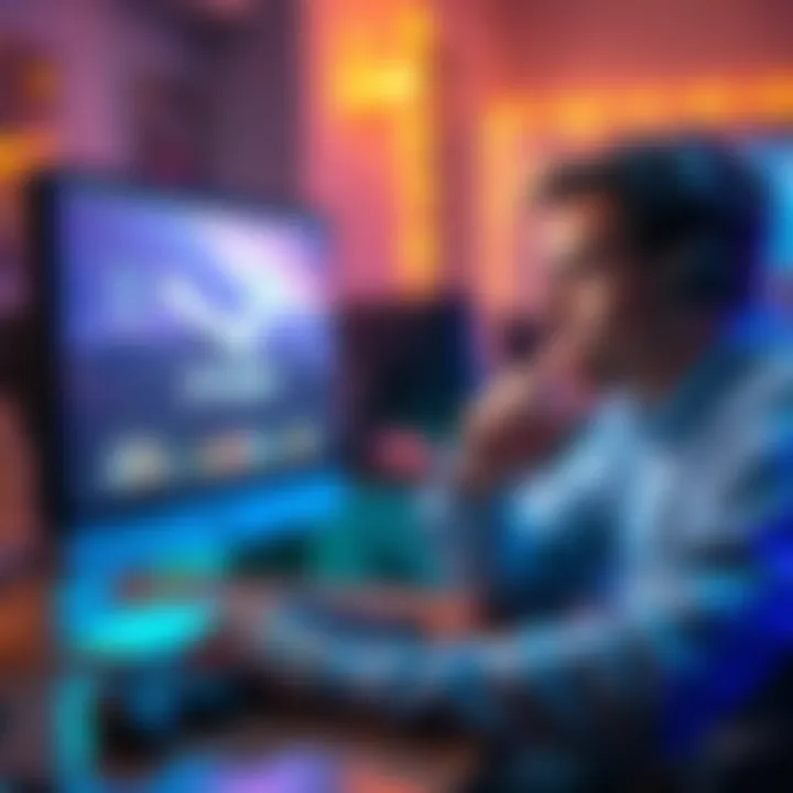 A person using a computer to access Steam while looking at region-locked games with a thoughtful expression