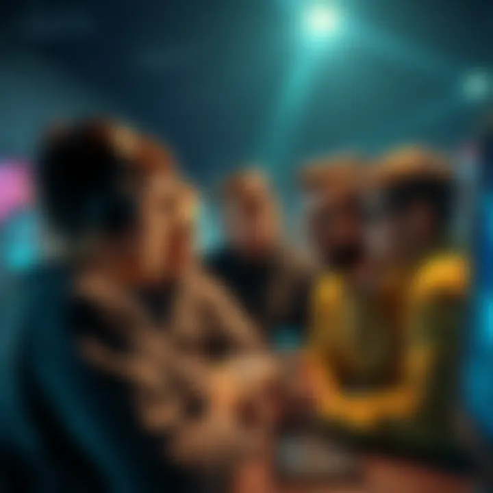 A group of people discussing Steam game sales on forums, with some looking confused and others engaged in conversation.