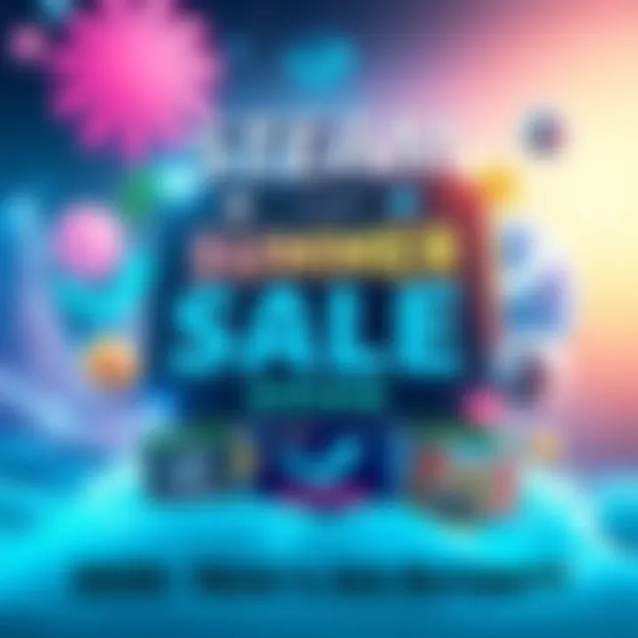 A colorful graphic showcasing the Steam Summer Sale with discounts and popular games displayed.