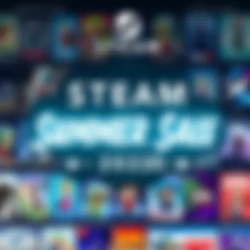 A vibrant graphic showing popular game covers and discounts during the Steam Summer Sale 2026