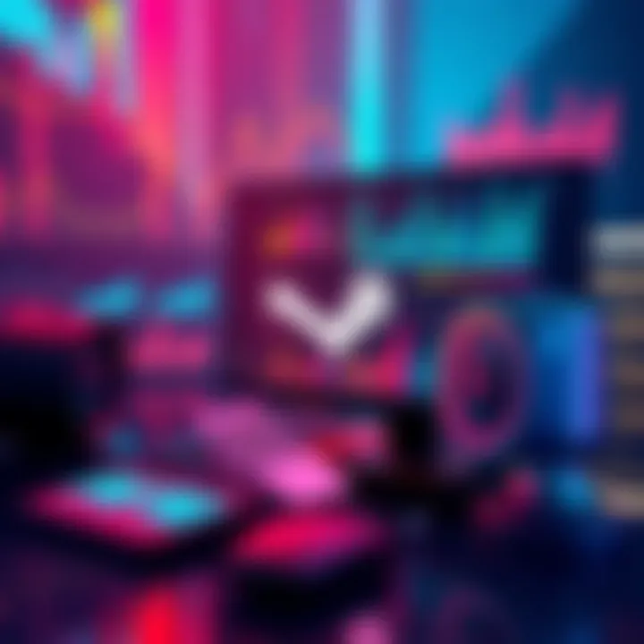 Illustration showing gaming hardware and software trends with charts and graphs